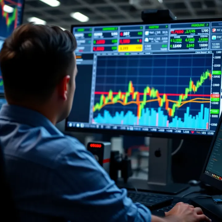 Illustration of an investor monitoring multiple trades on a digital platform with indicators of automated replication