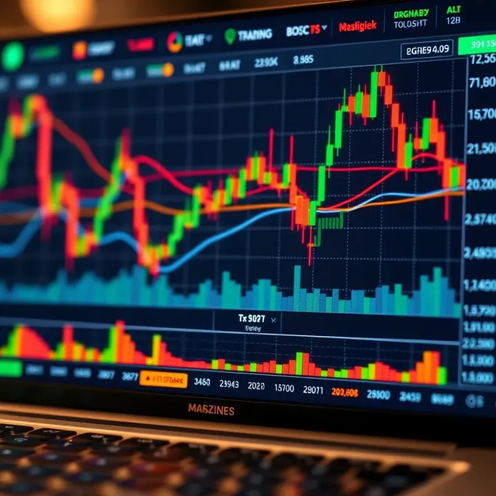 Illustration of a digital trading platform interface displaying Forex currency pairs and market charts