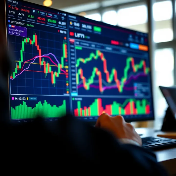 Graphical user interface displaying various trading platform options with charts and data