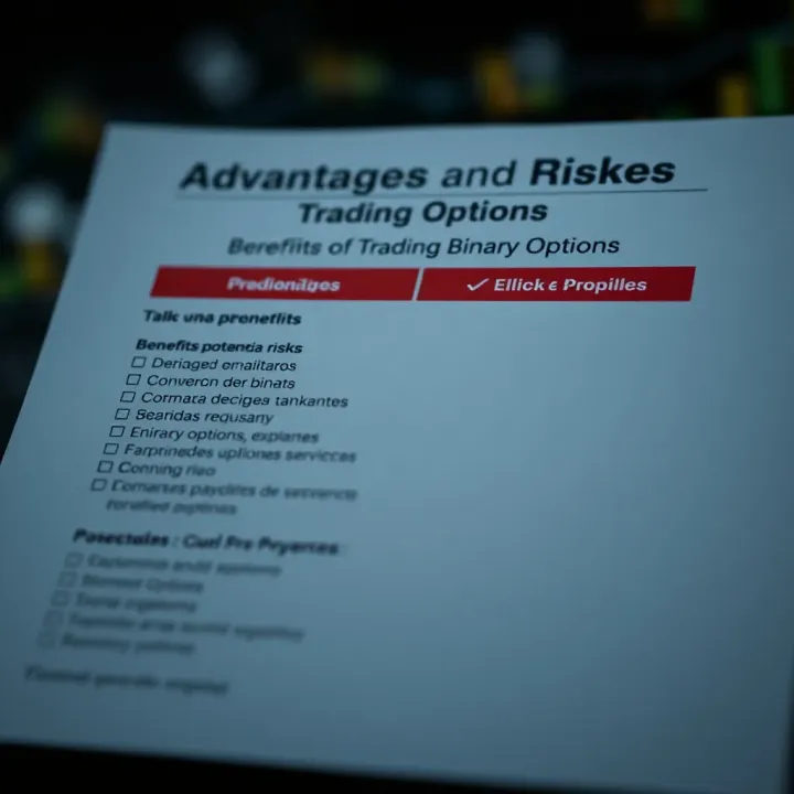 Checklist displaying benefits and potential risks associated with binary options trading
