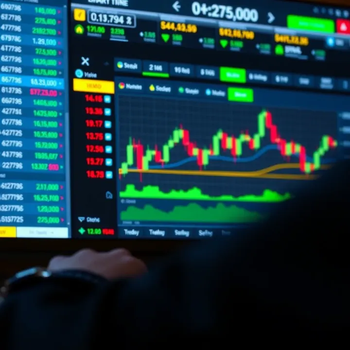 Digital trading platform interface showing binary options with demo account balance and trading chart