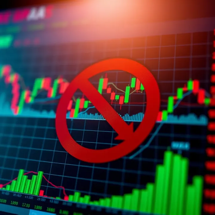 Illustration of a trading chart showing risks and regulations related to binary options