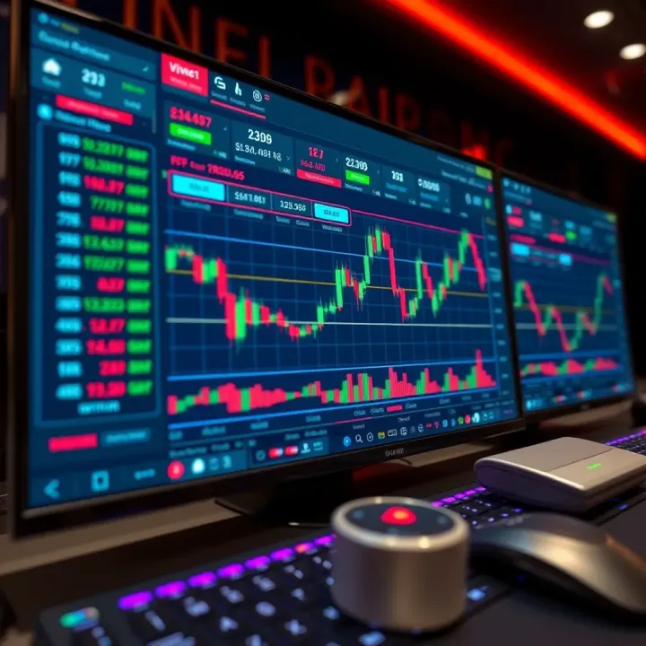 Interface displaying a binary options simulator with charts and trading options