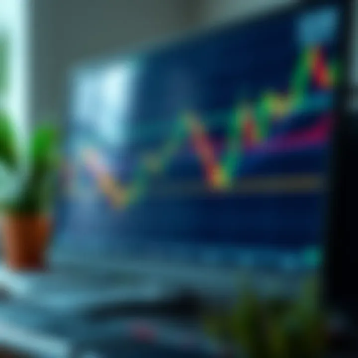 Illustration of a digital trading chart with candlestick patterns and financial indicators on a computer screen