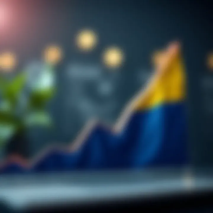 Graph showing upward trend lines and Colombian flag symbolizing trading growth in Colombia