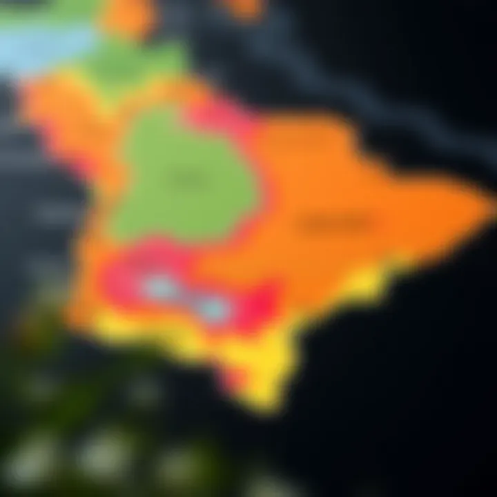 Map showing various natural disaster risk zones with color-coded areas indicating different levels of hazard