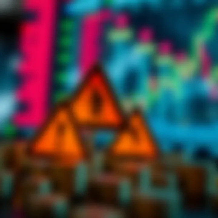 Visual representation of risk management tactics in binary investments with caution symbols