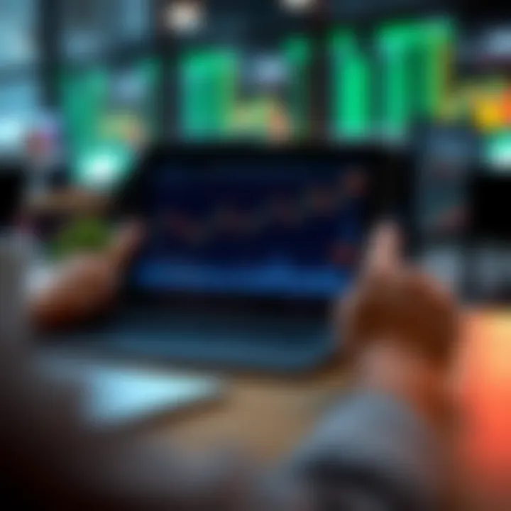 Illustration of a digital trading course displayed on a tablet with charts and graphs