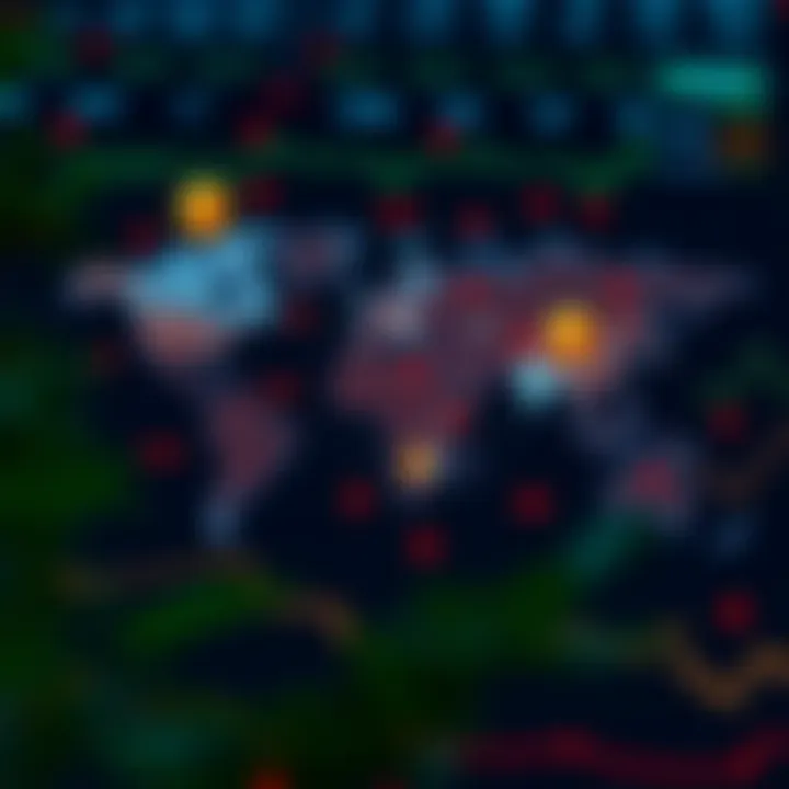 Global currency exchange symbols surrounding a digital world map
