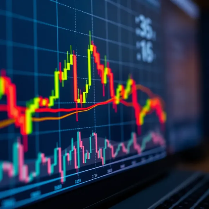 Chart displaying candlestick patterns and moving averages