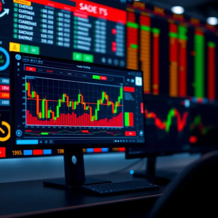 Illustration of a digital trading course interface showing charts and learning modules