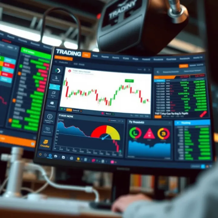 Graphical interface showing diverse trading platform features and tools