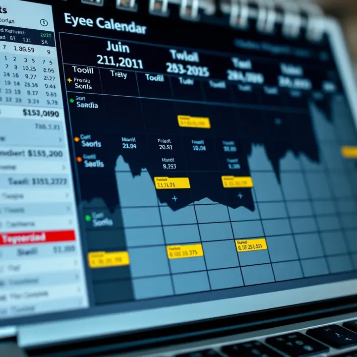 Detailed economic calendar with multiple financial event entries and dates