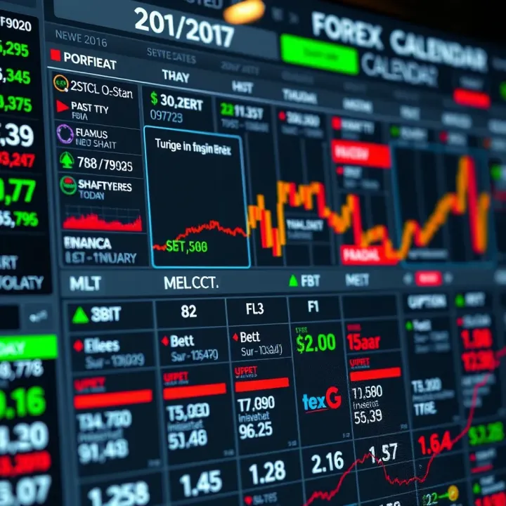 Forex economic calendar showing key financial indicators and event dates on a digital platform