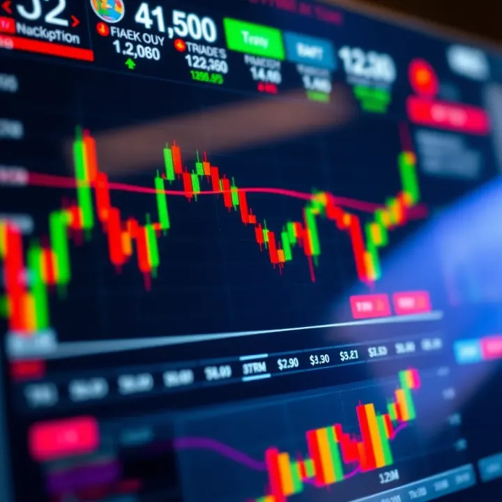 Chart showing binary options trading with indicators and trends