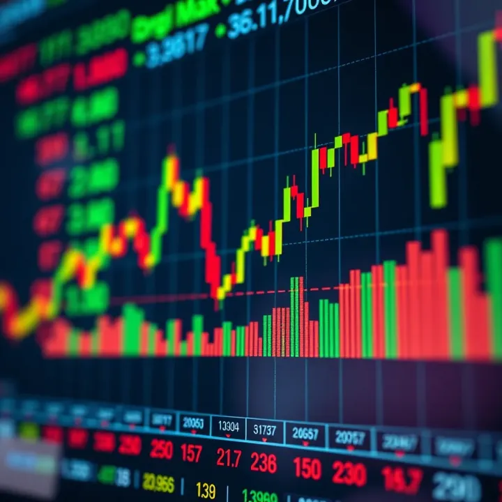 Graph showing the concept of binary options trading with financial market data and investment signals.