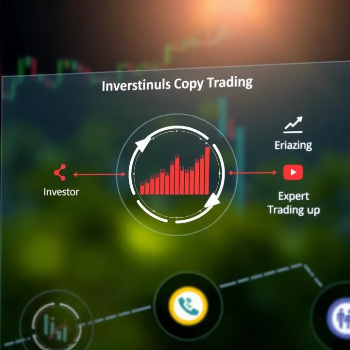 Diagram illustrating copy trading concept with investor replicating expert trader's moves on a digital platform
