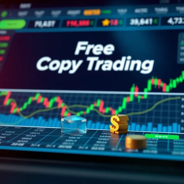 Illustration showing the concept of free copy trading with financial charts and investment symbols
