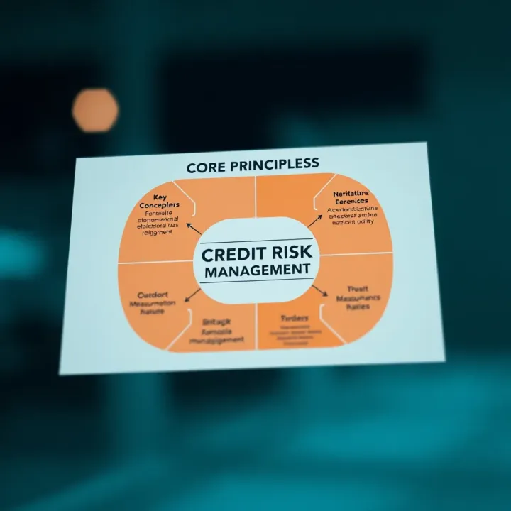 Diagram showing key concepts and components of credit risk management including identification, measurement, and mitigation techniques