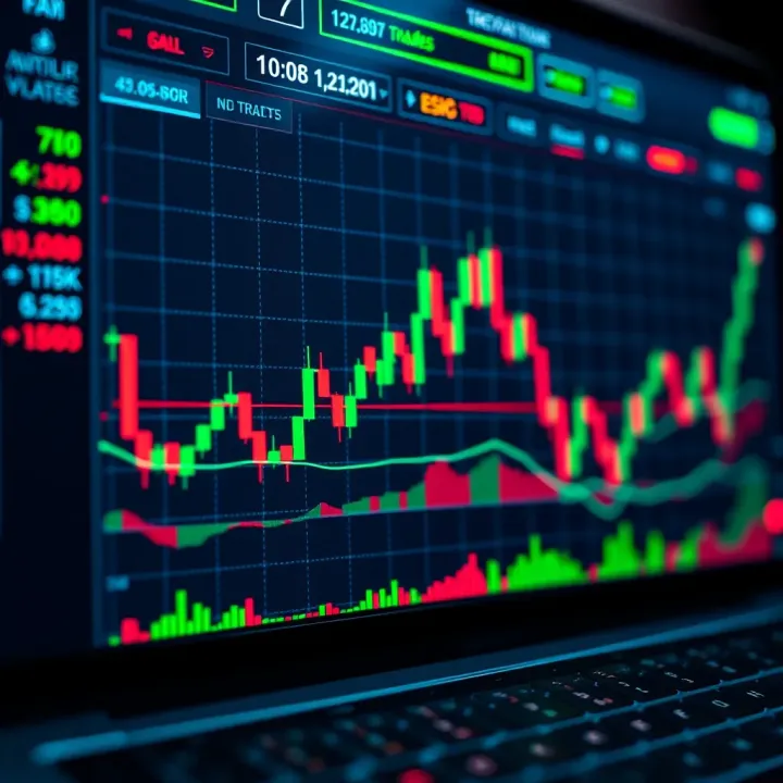 Digital interface showing cryptocurrency trading charts and market trends