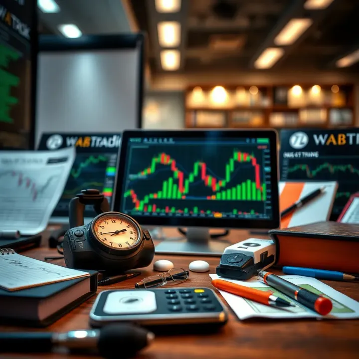 Detailed illustration of trading tools and educational materials for mastering market skills