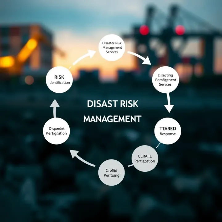 Diagram illustrating the stages of disaster risk management including risk identification, evaluation, and response activities