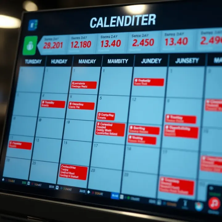 Calendar displaying various economic events and data releases affecting global markets