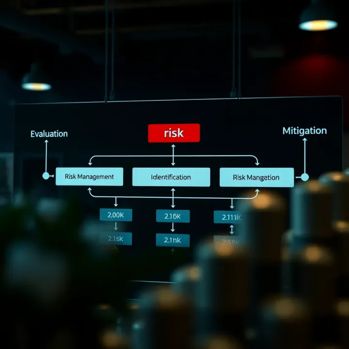 Diagram showing risk management flow with identification, evaluation, and mitigation phases