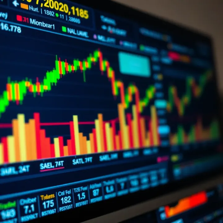 Various financial indicators and tools used for technical analysis on a digital trading platform