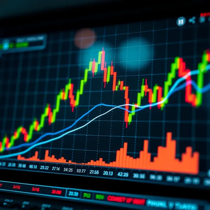 Chart Featuring Popular Technical Indicators for Market Analysis Graph showing common technical indicators like moving averages and RSI overlaid on stock price data