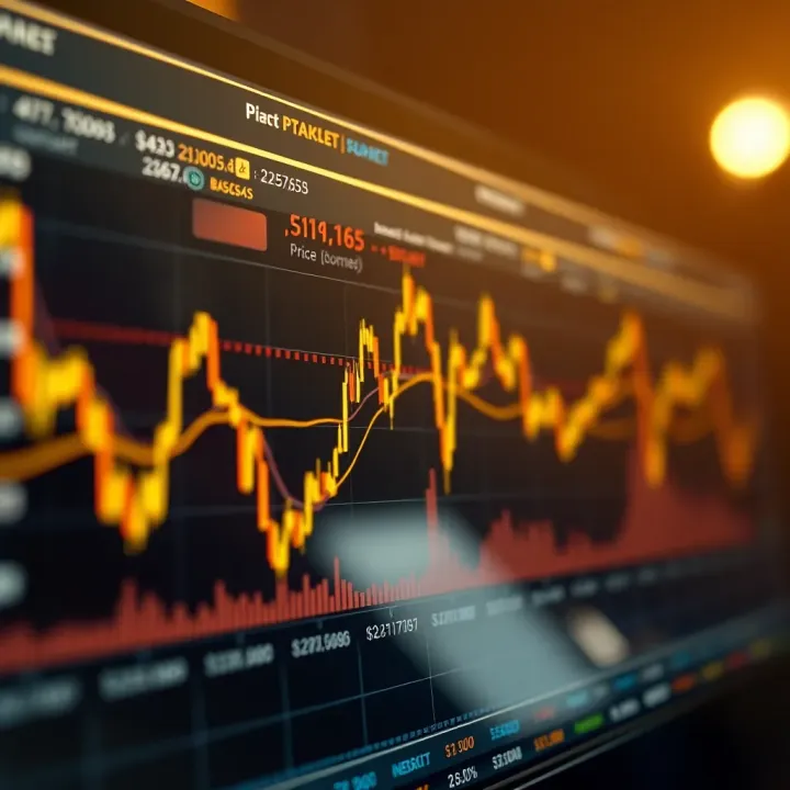 Graph displaying gold price trends with key technical indicators like moving averages and support resistance levels