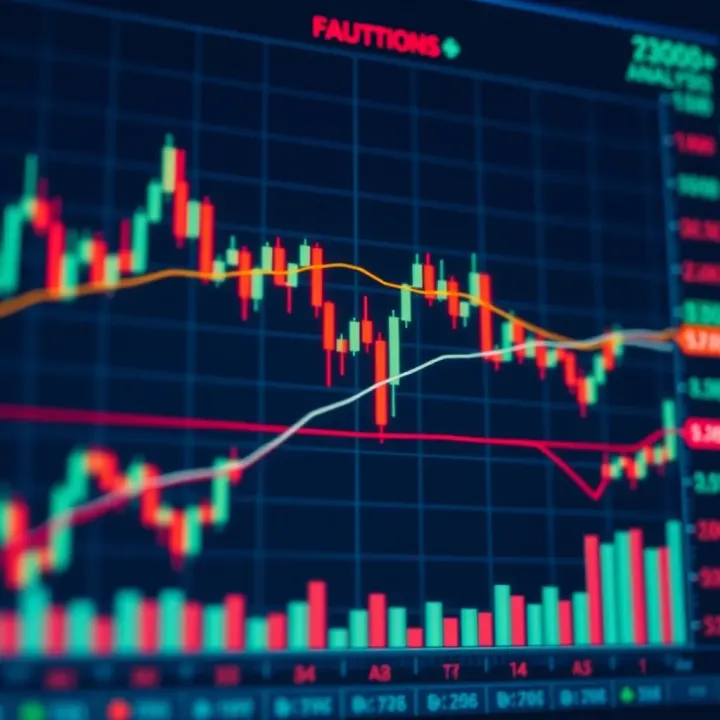 Financial chart displaying candlestick patterns and trend lines for market analysis