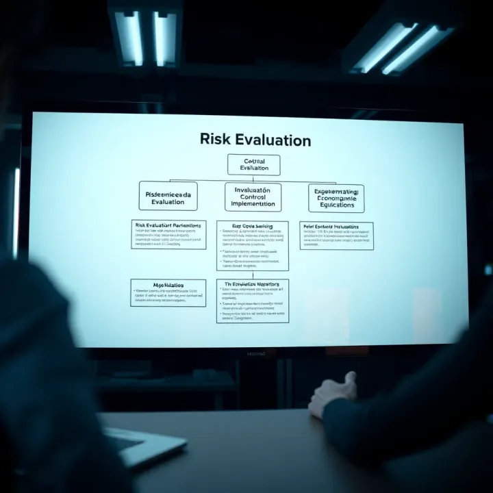 Risk Evaluation, Control Implementation, and Continuous Monitoring Flowchart Flowchart showing the steps of risk evaluation, control implementation, and continuous monitoring in a company