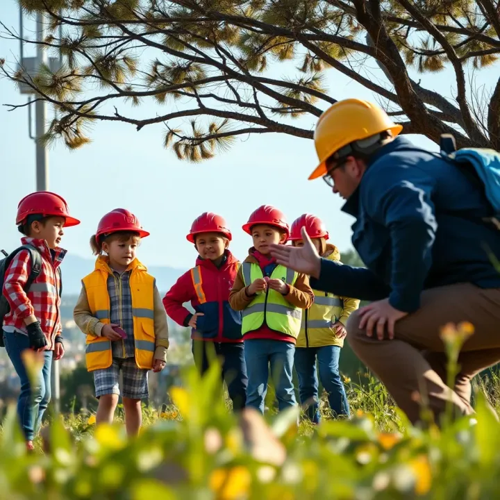 Interactive Safety Education for Children Children learning about safety and risk prevention outdoors with an instructor