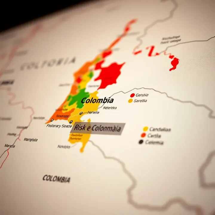 Map highlighting regions in Colombia vulnerable to natural hazards with risk management indicators