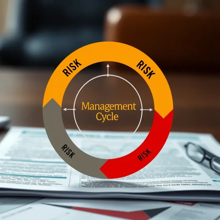 Diagram illustrating risk management cycle stages from identification to monitoring