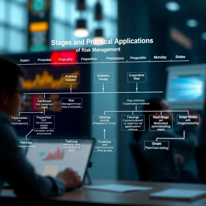 Flowchart depicting the stages of risk management and practical applications in organizational decision-making