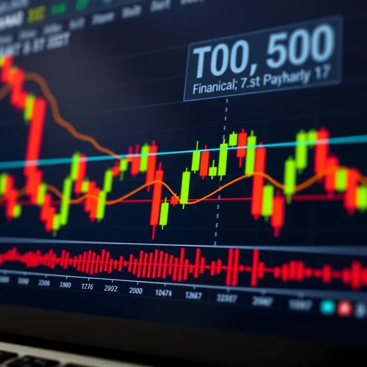 Graphic showing candlestick charts and volume bars used in technical analysis of financial markets