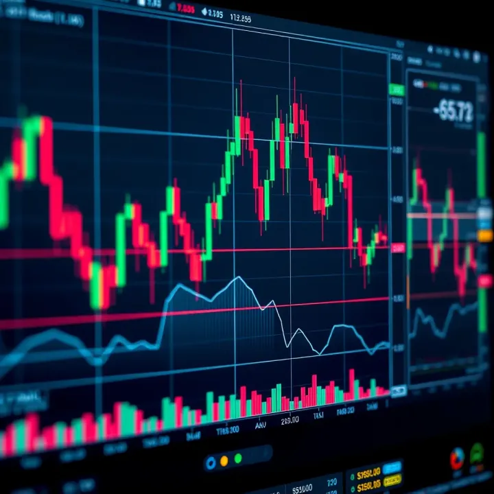 Financial market charts showing technical analysis patterns and price movements