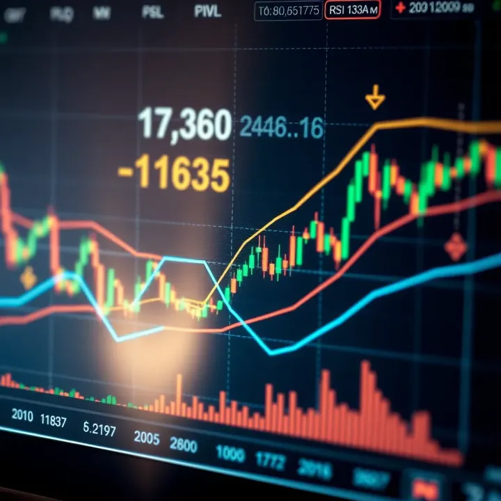 Graph showing gold price trends with various technical indicators like moving averages and RSI