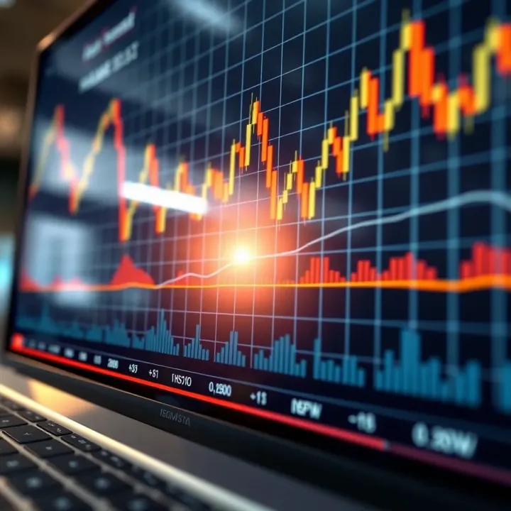 Graph showing price movements and volume trends on a financial market chart