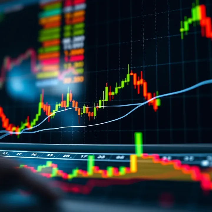 Candlestick chart showing price movements and trend lines for trading analysis