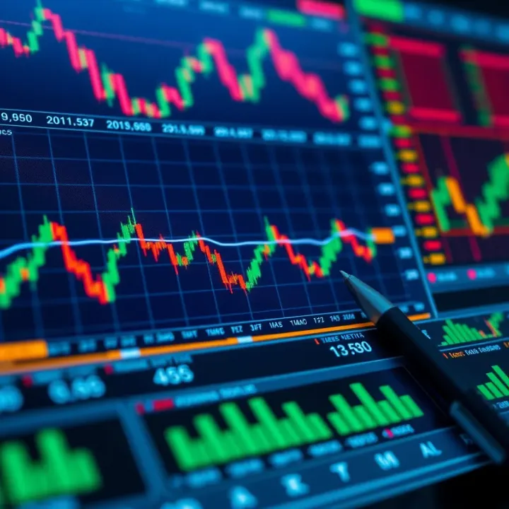 Collection of technical indicators including moving averages and volume charts on financial data