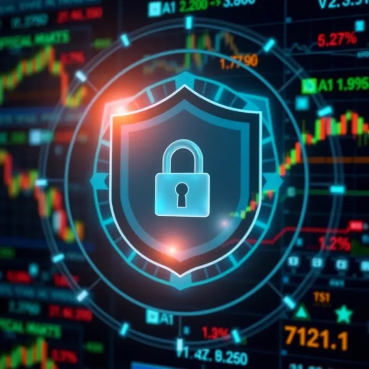 Security Measures and Regulatory Compliance in Trading Platforms Security shield icon overlaying financial market symbols