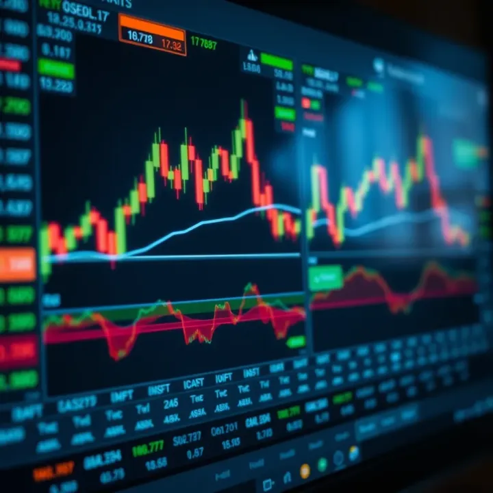 Interface of a trading platform displaying various technical indicators and graphical tools
